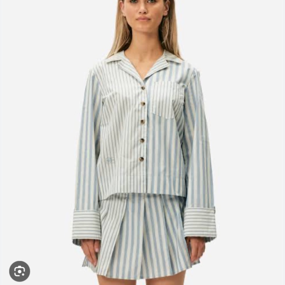 Ganni Blue and White Striped Poplin shirt